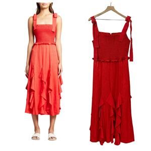 Alice + Olivia Jocelyn Smocked Midi Dress - Bright Poppy - XS*